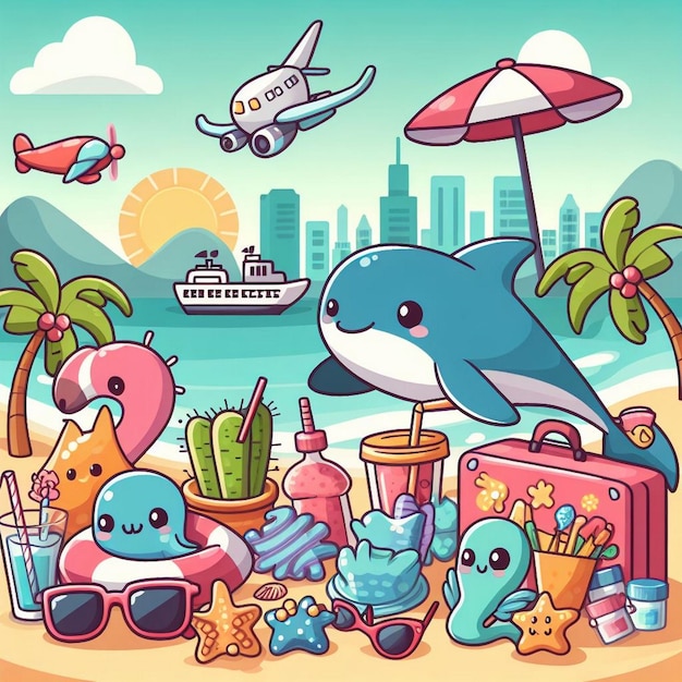 Lifestyle summer scene with cartoon design