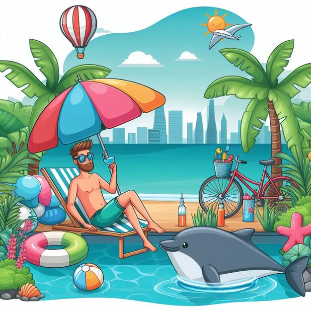 Lifestyle summer scene with cartoon design