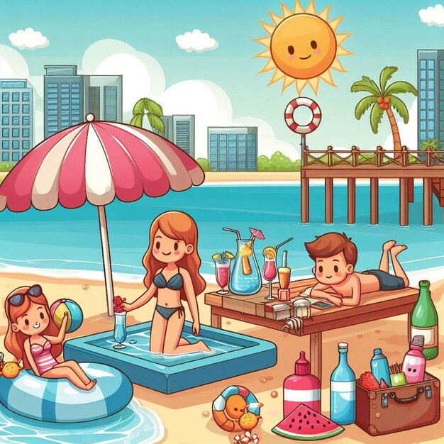 Lifestyle summer scene with cartoon design