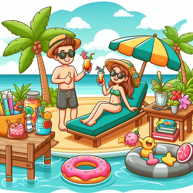 Lifestyle summer scene with cartoon design