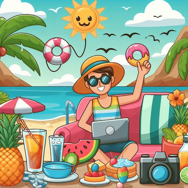 Lifestyle summer scene with cartoon design