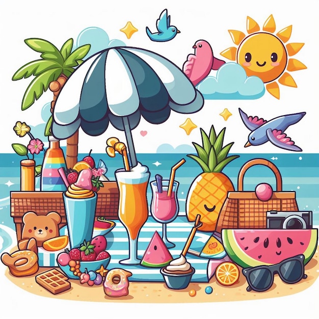 Photo lifestyle summer scene with cartoon design