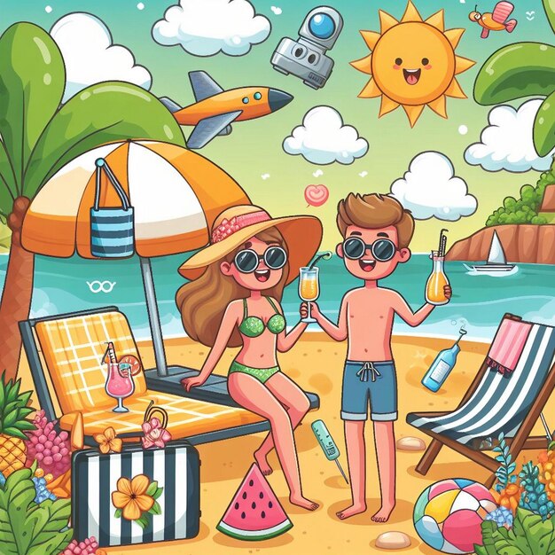 Photo lifestyle summer scene with cartoon design