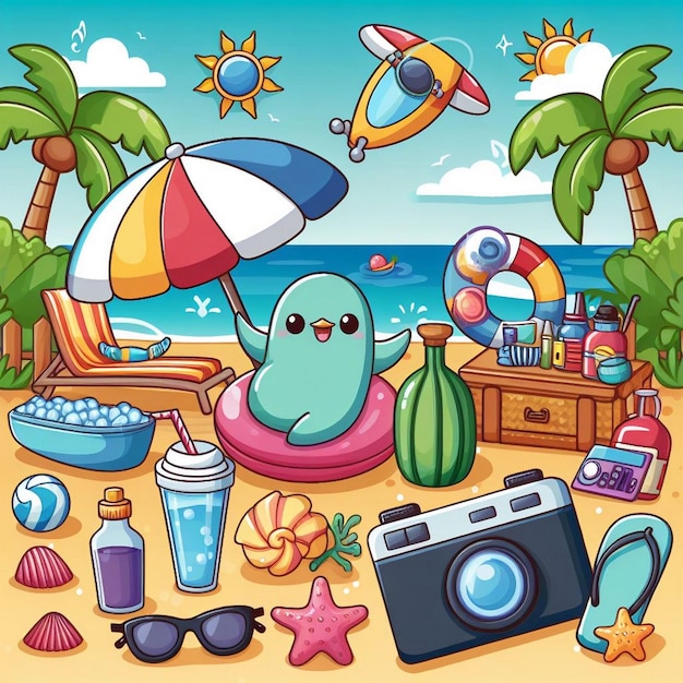 Photo lifestyle summer scene with cartoon design