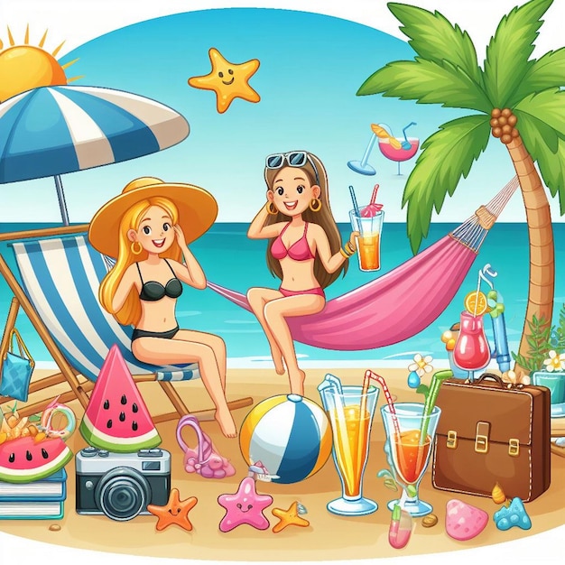 Lifestyle summer scene with cartoon design