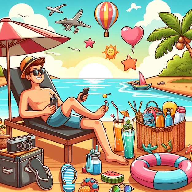 Lifestyle summer scene with cartoon design