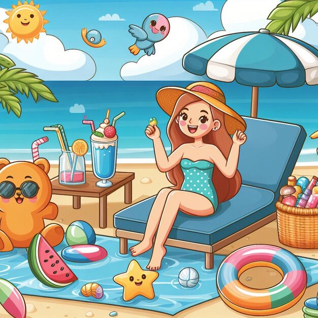 Photo lifestyle summer scene with cartoon design