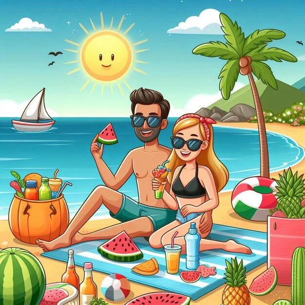 Lifestyle summer scene with cartoon design