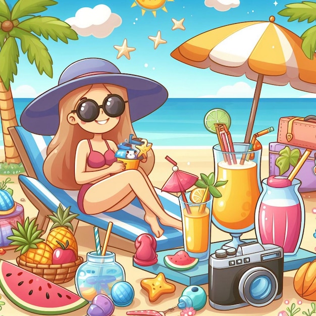Photo lifestyle summer scene with cartoon design