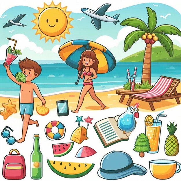 Photo lifestyle summer scene with cartoon design