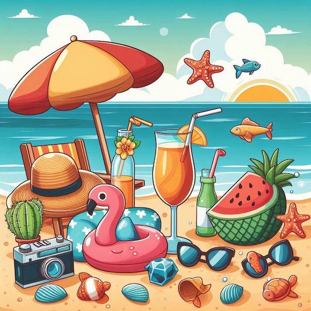 Lifestyle summer scene with cartoon design