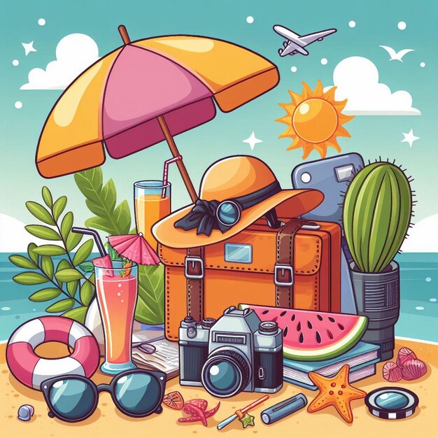 Lifestyle summer scene with cartoon design