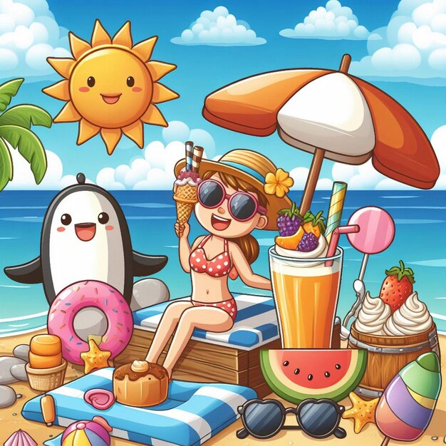 Photo lifestyle summer scene with cartoon design