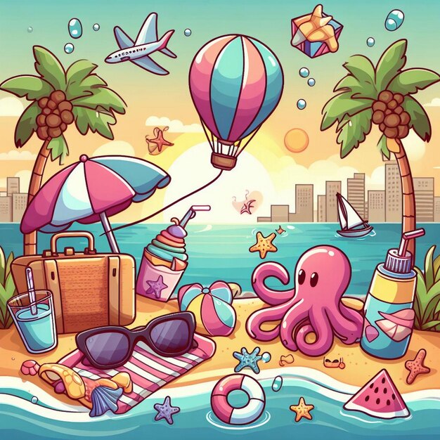 Foto lifestyle zomer scène met cartoon ontwerp