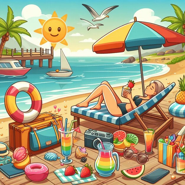 Lifestyle zomer scène met cartoon ontwerp