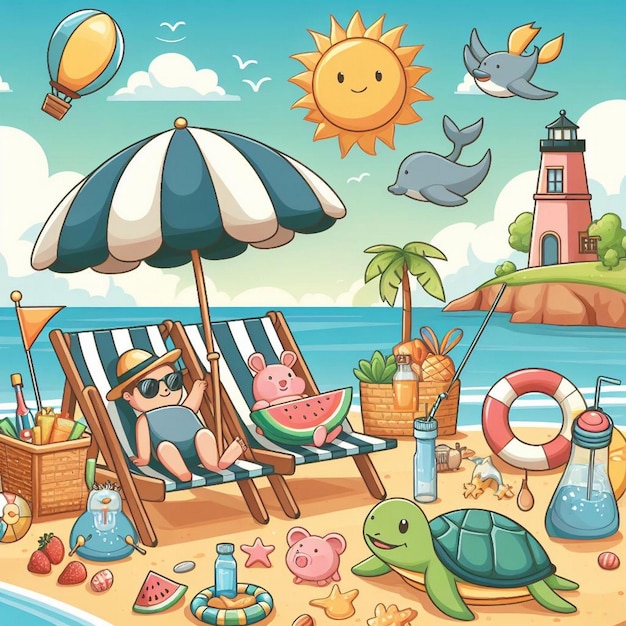 Foto lifestyle zomer scène met cartoon ontwerp