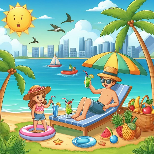 Lifestyle zomer scène met cartoon ontwerp