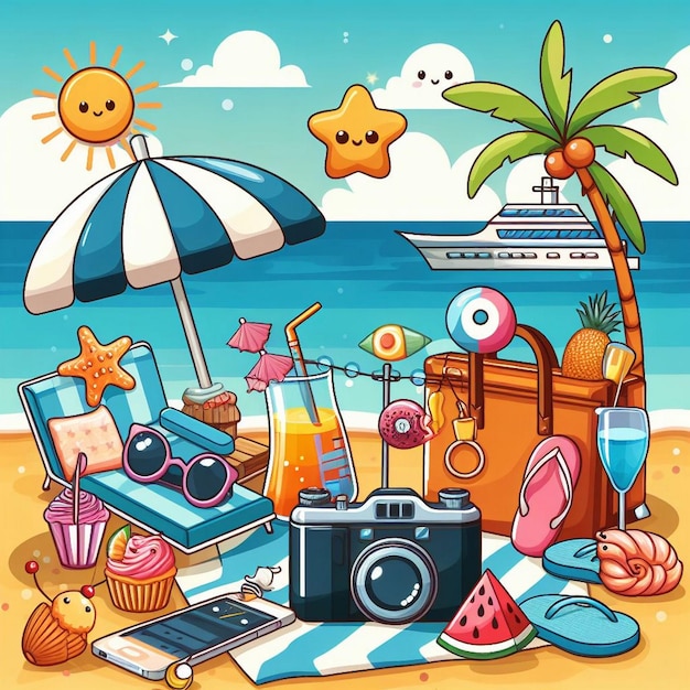 Foto lifestyle zomer scène met cartoon ontwerp