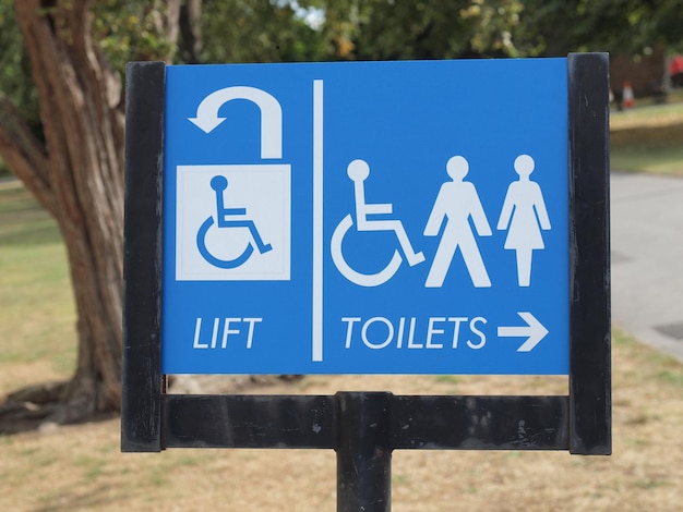 Lift and toilets sign