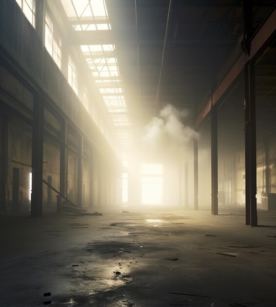 Photo light in an abandoned warehouse