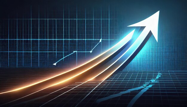 Светлая стрелка вверх на сетке темный фон иллюстрация копирования пространства концепция цифрового роста