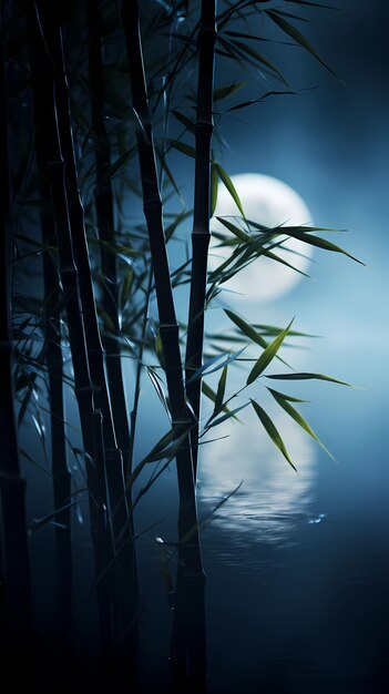 Photo light background moon bamboo nature night design chinese beautiful plant asia asian land