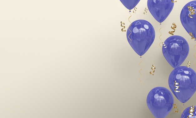 Sfondo chiaro con rendering 3d di celebrazione di palloncini viola realistici