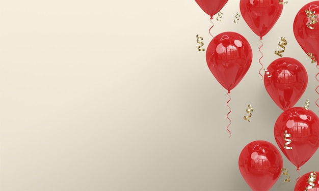 Light Background with Realistic Red Balloons Celebration 3D Render