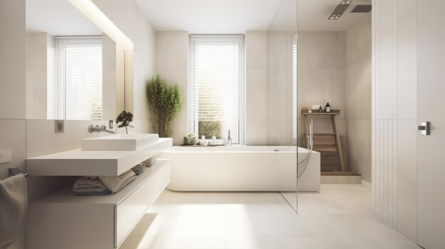 Light bathroom interior in the style of minimalism generative ai