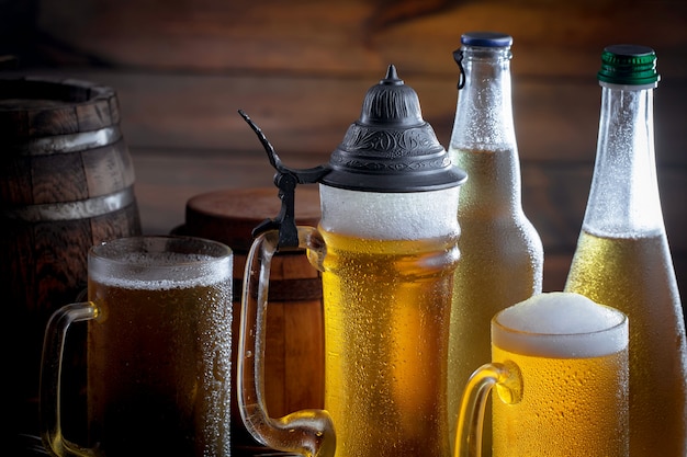 Light beer in a glass on the table