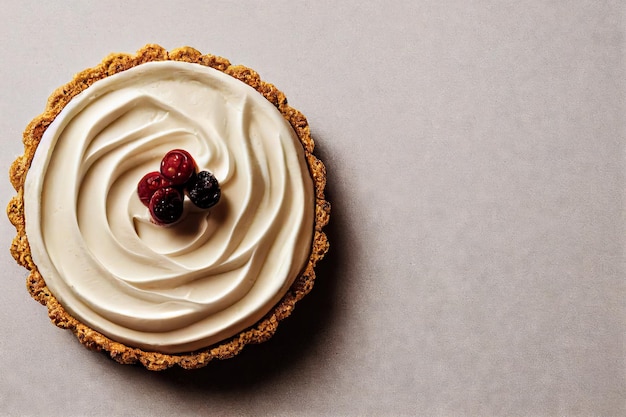 Light beige cheesecake decorated with whipped cream on top