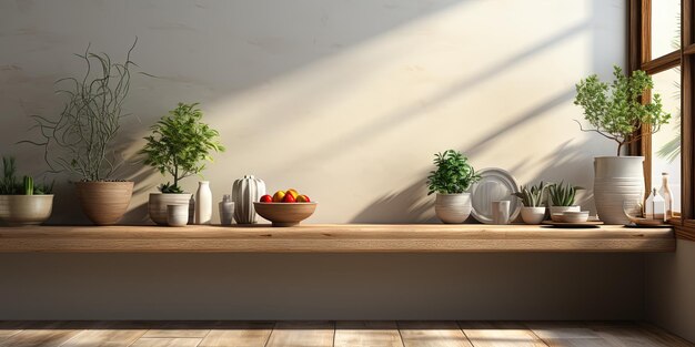 Light beige contemporary background of a mockup of a kitchen