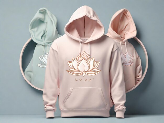 Photo a light beige hoodie adorned with an elegant lotus flower design the hoodie is made of high quality