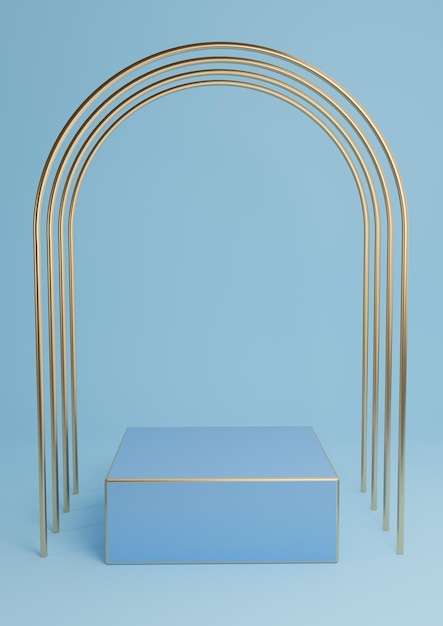Light blue 3D minimal product display podium stand luxury gold arches background abstract compositio