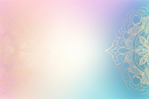 light blue background with subtle purple and gold flowers