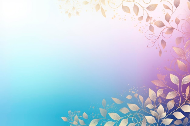 light blue background with subtle purple and gold flowers