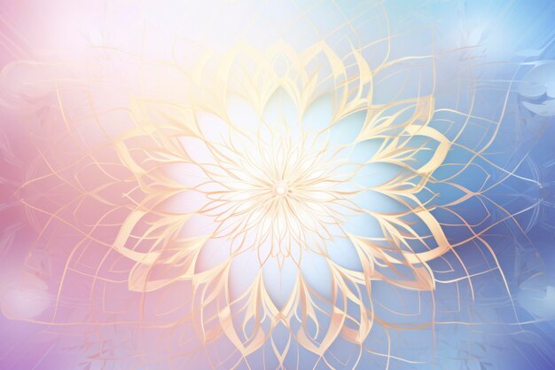 light blue background with subtle purple and gold flowers