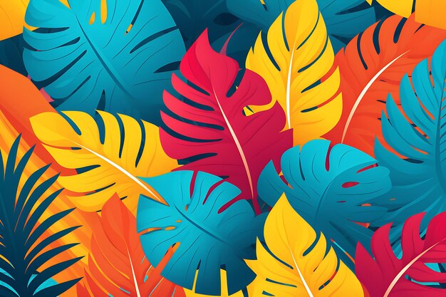 Light blue background with vibrant tropical leave