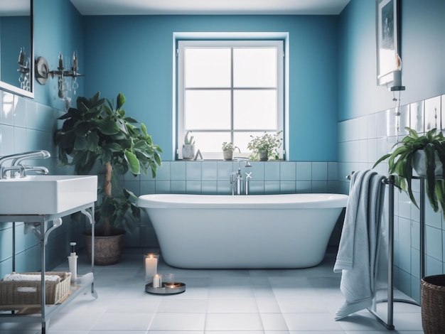 Light blue bathroom showcasing simplicity AI Generate