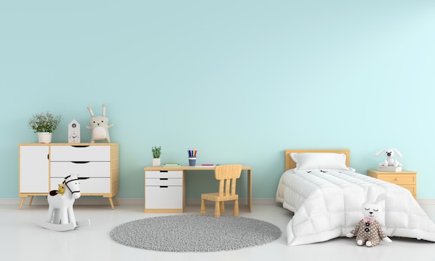 Light blue children bed room interior for mockup