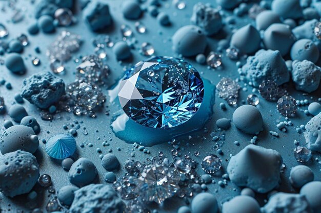 Light blue color gem diamond background with placer of diamonds in a circle