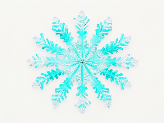 Light Blue Crystal Snowflake On Glossy White Background High Resolution 3D Image