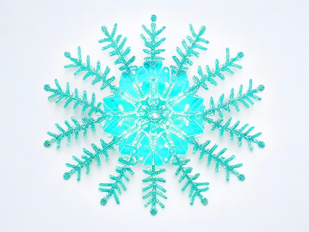 Light Blue Crystal Snowflake On Glossy White Background High Resolution 3D Image