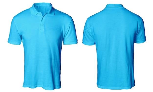 Light blue cyan polo tshirt mock up front and back view shirt design copy space template