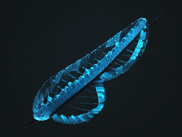 Photo a light blue dna with black background