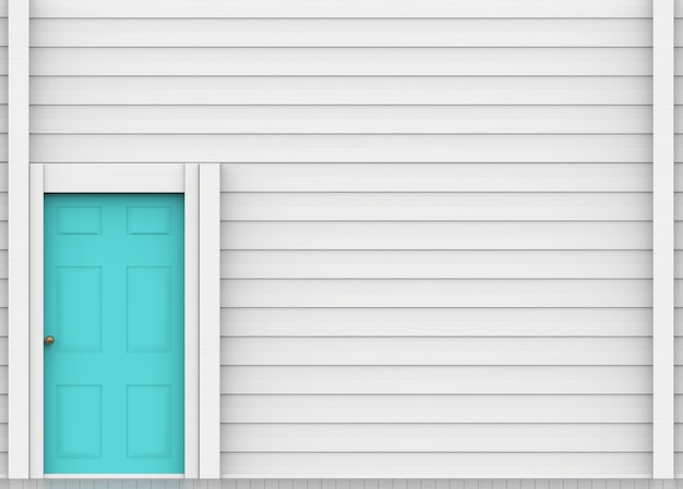 Photo light blue door with white wood panels wall background