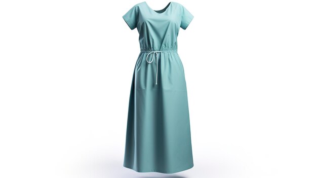 Photo a light blue dress with a green collar and the word  o  on the front