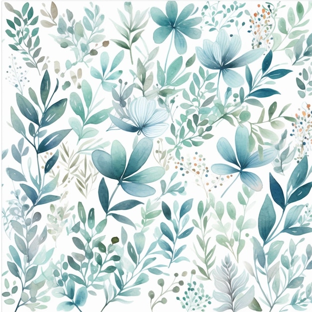 Light blue flowers watercolor seamless patterns