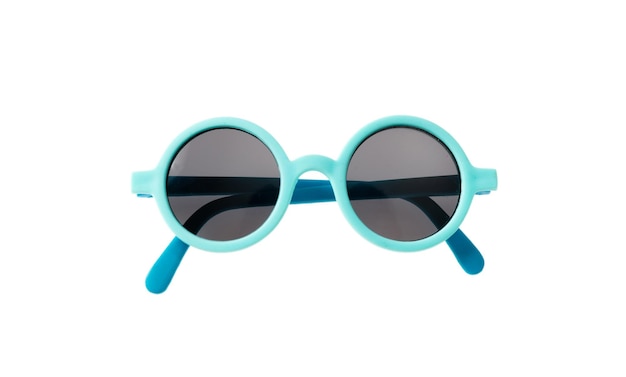 Light blue frame sunglasses isolated on white background top view