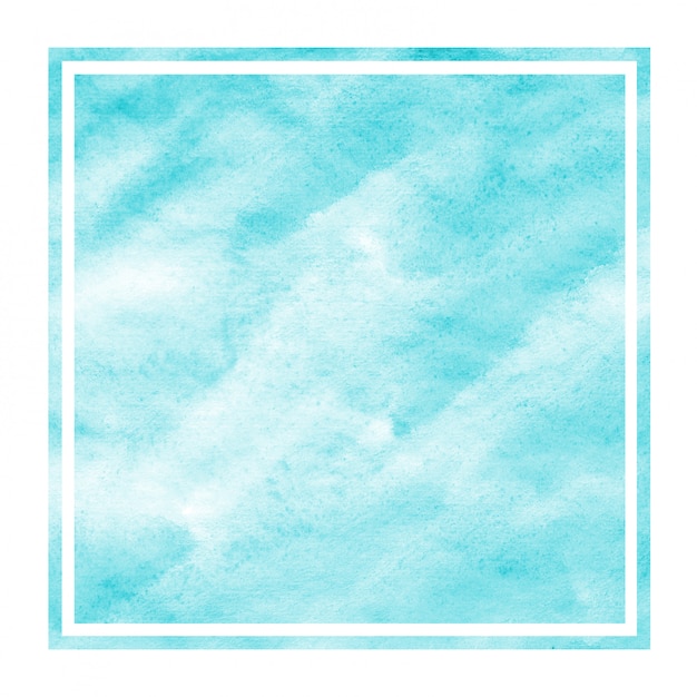 Light blue hand drawn watercolor rectangular frame background texture with stains